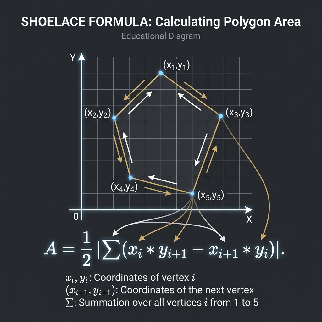 The Shoelace Formula applied to an irregular polygon with vertex coordinates on a grid