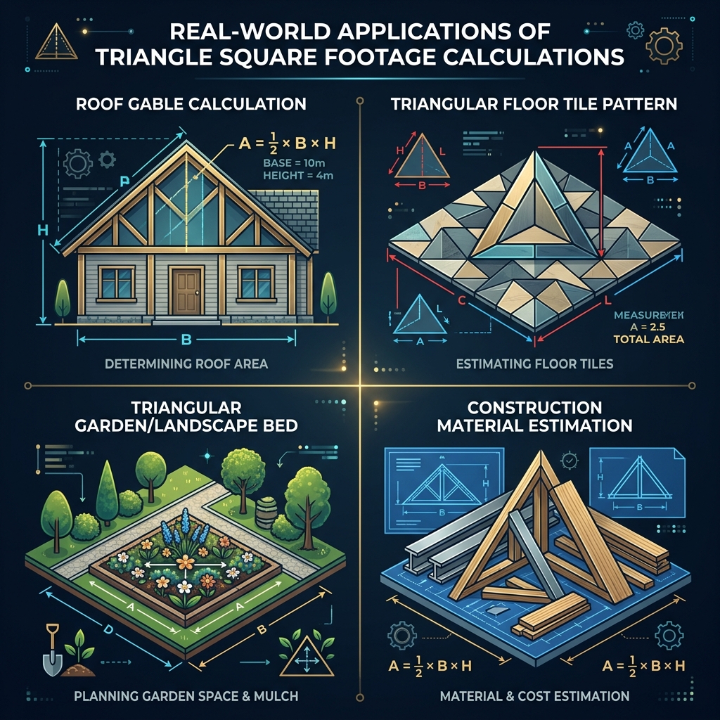 Real-world triangle square footage applications for roofing, flooring, landscaping, and construction